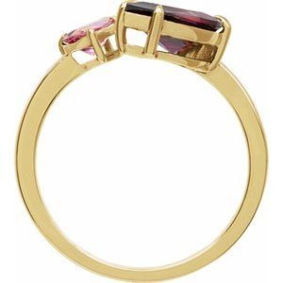 Kazi Luxury 14K Yellow Natural Rhodolite Garnet & Natural Pink Tourmaline Ring